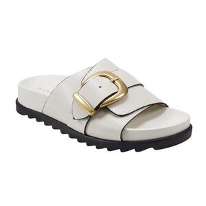 Marc Fisher Hattie Footbed Slide Sandal White and gold 7 Women’s